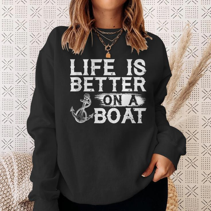 Vintage Life Is Better On A Boat Sailing Fishing Sweatshirt Gifts for Her