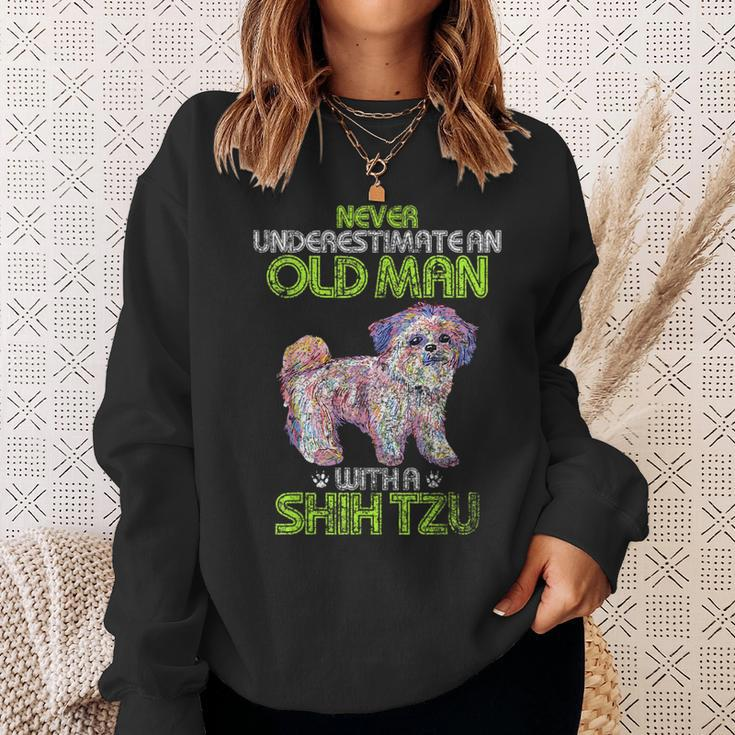 Vintage Never Underestimate An Old Man With A Shih Tzu Funny Gift For Mens Sweatshirt Gifts for Her