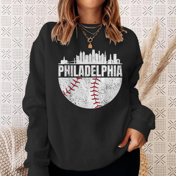 Vintage Philadelphia Skyline Baseball Retro Cityscap Sweatshirt Gifts for Her