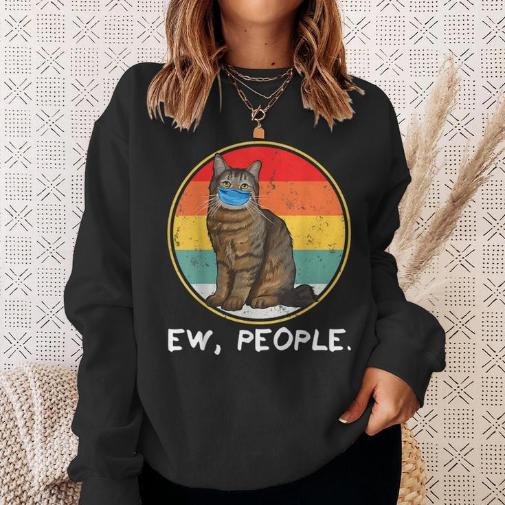 Vintage Pixiebob Ew People Cat Wearing Face Mask Sweatshirt Gifts for Her