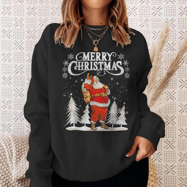 Vintage Retro Merry Christmas Santa Claus Pajama Family Sweatshirt Gifts for Her