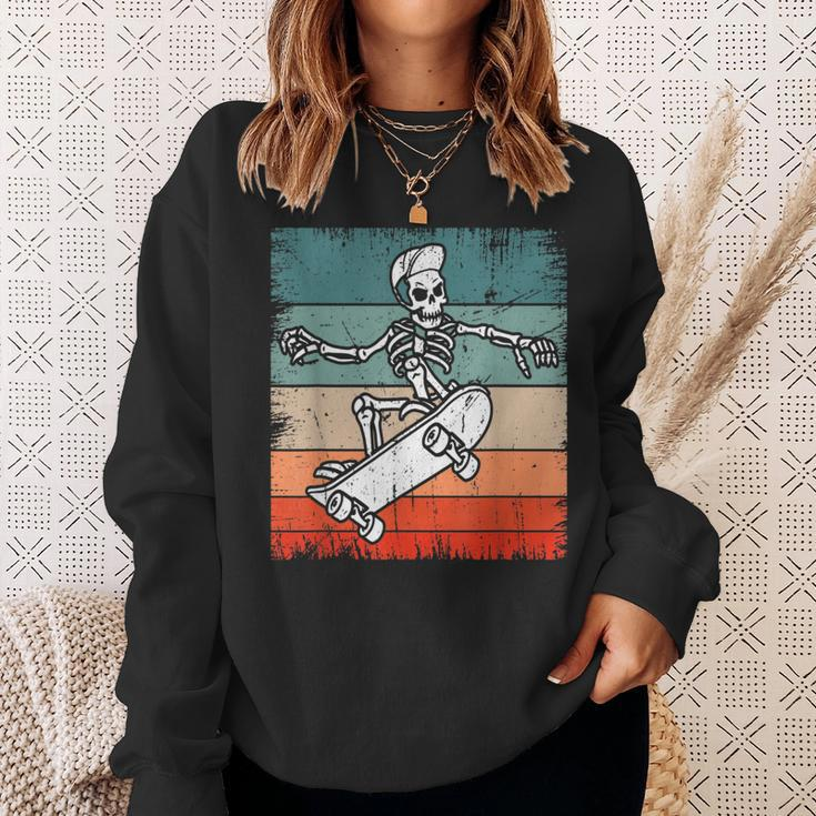 Vintage Skateboarding Skeleton Retro Halloween Skateboard Skateboarding Funny Gifts Sweatshirt Gifts for Her