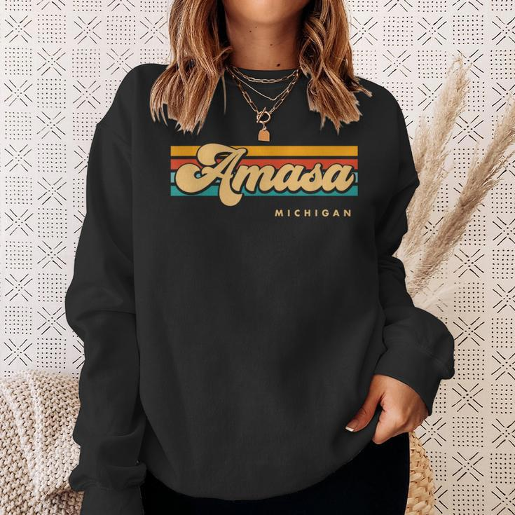 Vintage Sunset Stripes Amasa Michigan Sweatshirt Gifts for Her