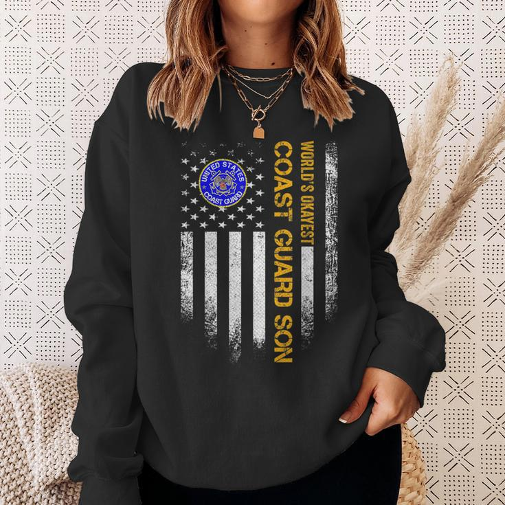 Vintage Usa American Flag Worlds Okayest Us Coast Guard Son Usa Funny Gifts Sweatshirt Gifts for Her