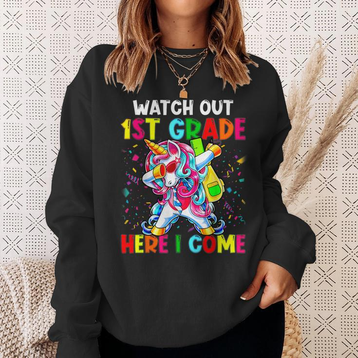 Watch Out 1St Grade Here I Come Unicorn Back To School Girls Sweatshirt Gifts for Her