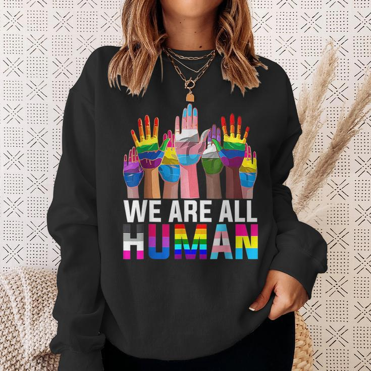 We Are All Human Lgbt Flag Gay Pride Month Transgender Flag Sweatshirt Gifts for Her