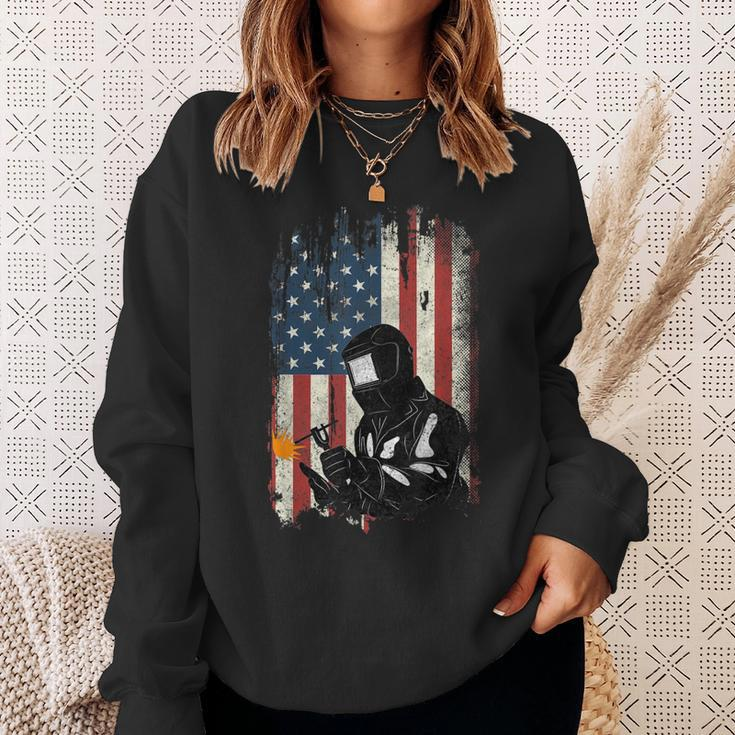 Welder American Flag Welding Usa Patriotic Father Gift Sweatshirt Gifts for Her