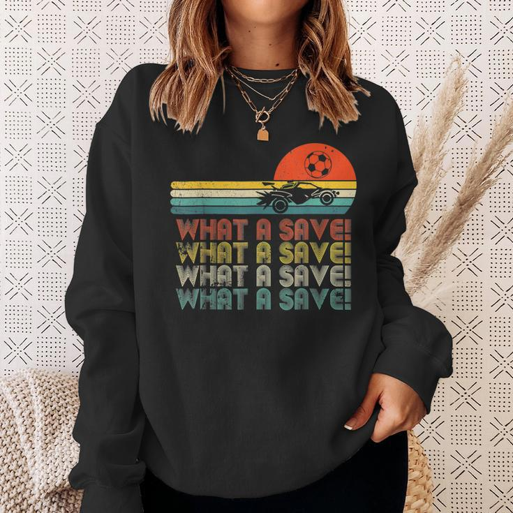 What A Save Vintage Retro Rocket Soccer Car League Funny Soccer Funny Gifts Sweatshirt Gifts for Her