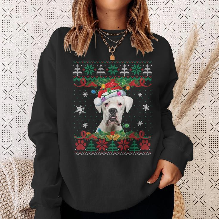 White Boxer Christmas Santa Ugly Sweater Dog Lover Xmas Sweatshirt Gifts for Her