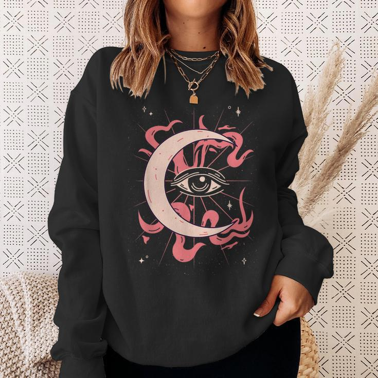 Wiccan Mall Goth Alt Clothing Moon Protection Evil Eye Sweatshirt Gifts for Her