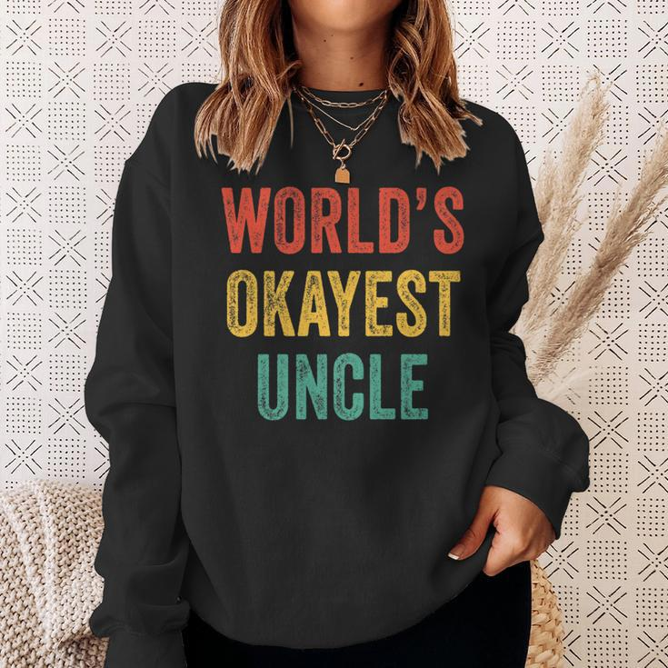 Worlds Okayest Uncle Funny Sibling Brother Vintage Retro Sweatshirt Gifts for Her