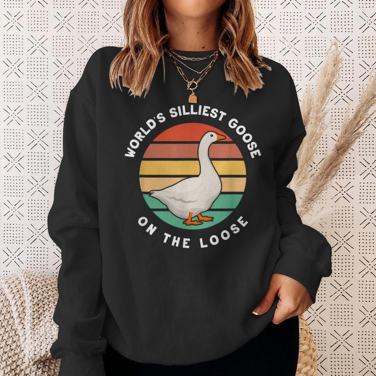 Worlds Silliest Goose On The Loose Funny Goose Farmer Sweatshirt Gifts for Her