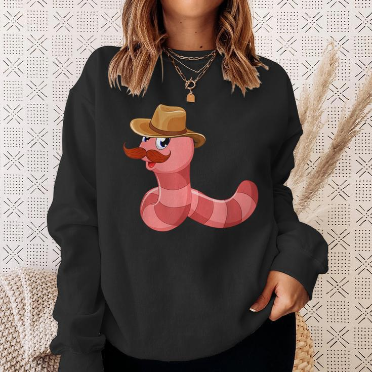 Worm With A Mustache Funny Worm With A Mustache Sweatshirt Gifts for Her