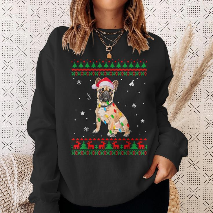 Xmas Ugly Sweater Christmas Lights French Bulldog Dog Lover Sweatshirt Gifts for Her
