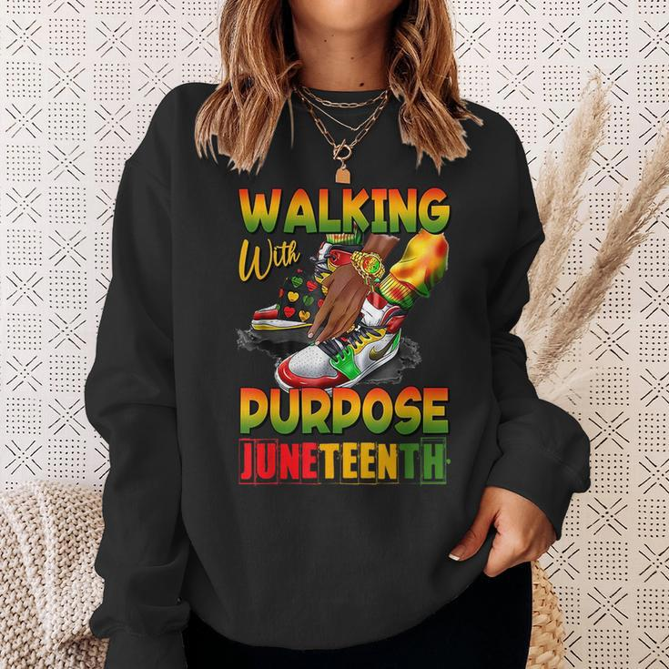 Youth Shoes Steppin Into Junenth Walking With Purpose Sweatshirt Gifts for Her