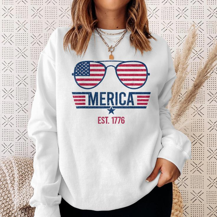 America Est 1776 4Th Of July Patriotic Usa Flag Sunglasses Sweatshirt Gifts for Her