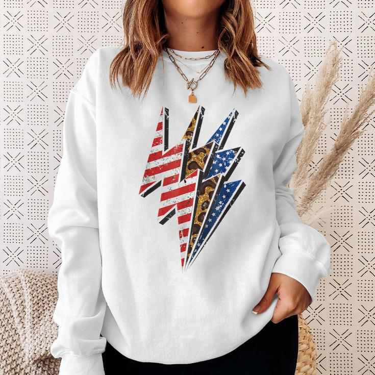 America Leopard Cheetah Lightning Bolt 4Th Of July Patriotic Sweatshirt Gifts for Her