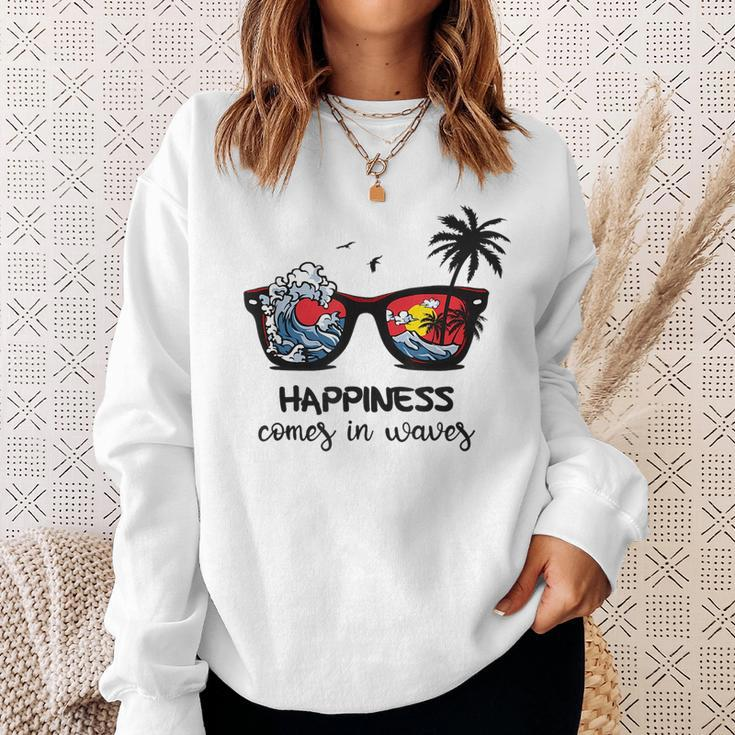 Beach Happines Comes In Waves Surfing Lover Sunglasses Sweatshirt Gifts for Her