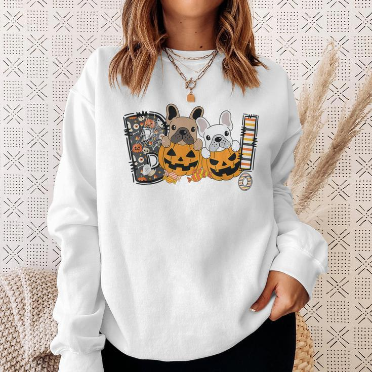 Boo French Bulldog Pumpkin Candy Dog Puppy Halloween Costume Sweatshirt Gifts for Her