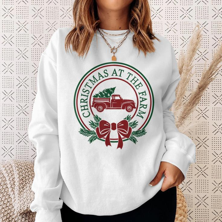 Christmas At The Farm Red Truck Xmas Tree Country Farmhouse Sweatshirt Gifts for Her