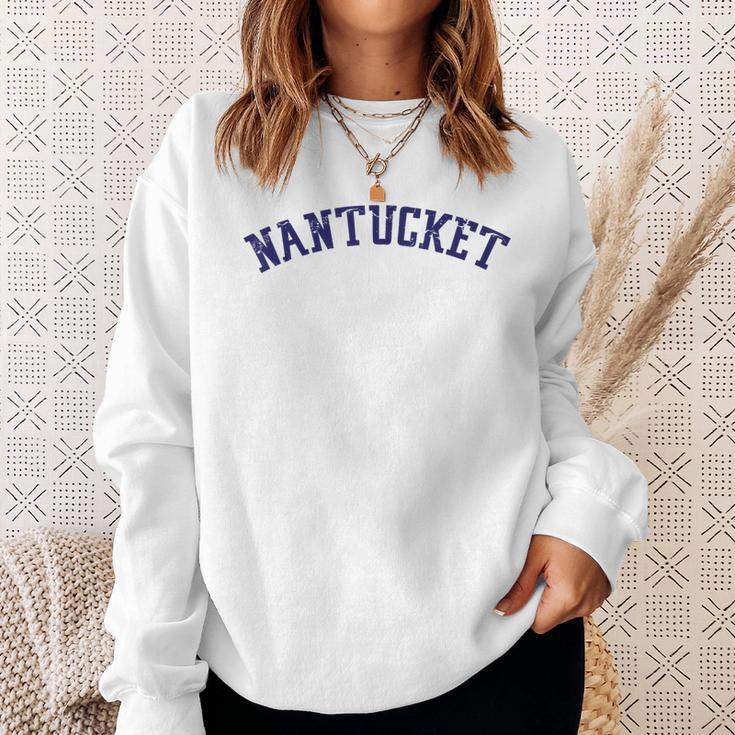 Classic Nantucket With Distressed Lettering Across Chest Sweatshirt Gifts for Her