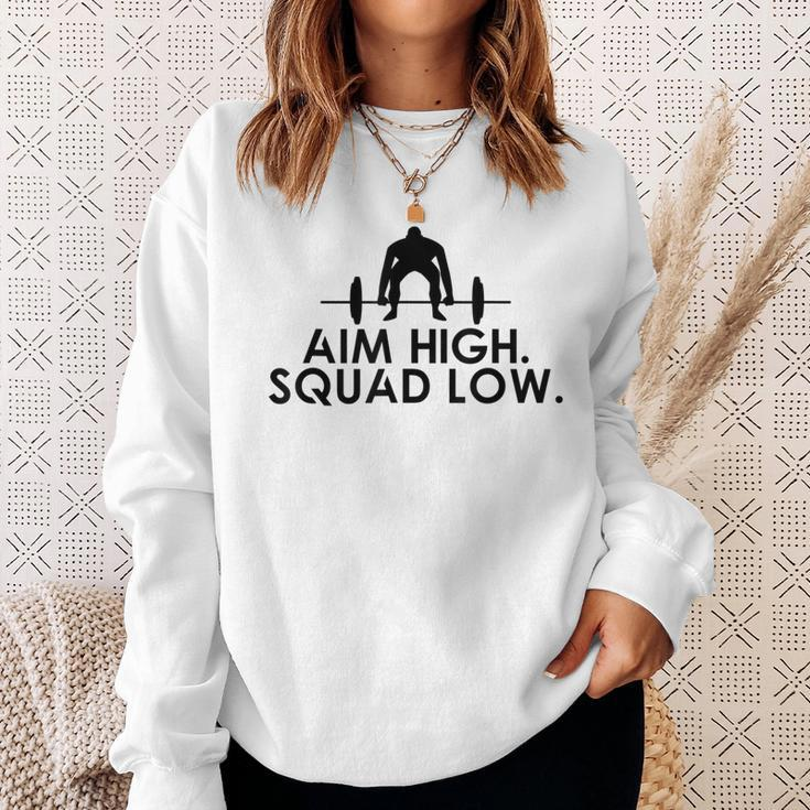 Cool Fitness Motivational Aim High Squat Low Quote Gym Sweatshirt Gifts for Her