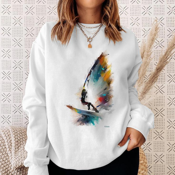 Cool Windsurfer On A Surfboard Riding The Waves Of The Ocean Sweatshirt Gifts for Her