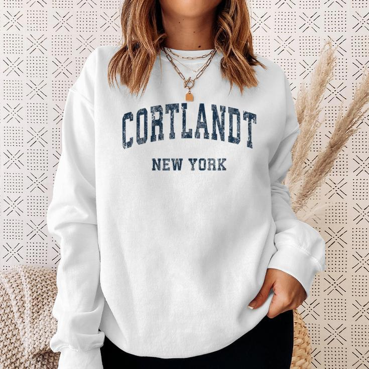 Cortlandt New York Ny Vintage Varsity Sports Navy Sweatshirt Gifts for Her