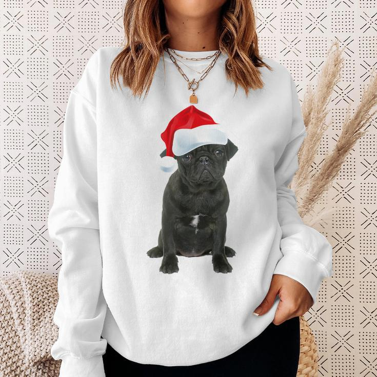 Cute Black Pug Santa Hat Matching Christmas Fun Sweatshirt Gifts for Her