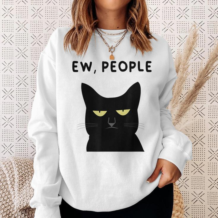 Ew People I Hate People Black Cat Yellow Eyes Sweatshirt Gifts for Her