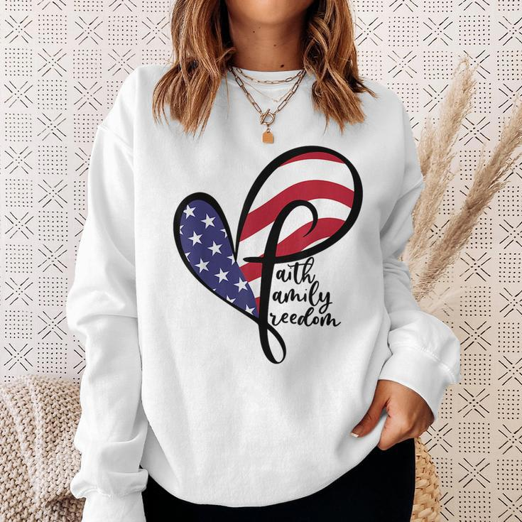 Faith Family Freedom Heart Cross Usa Flag Retro 4Th Of July Faith Funny Gifts Sweatshirt Gifts for Her