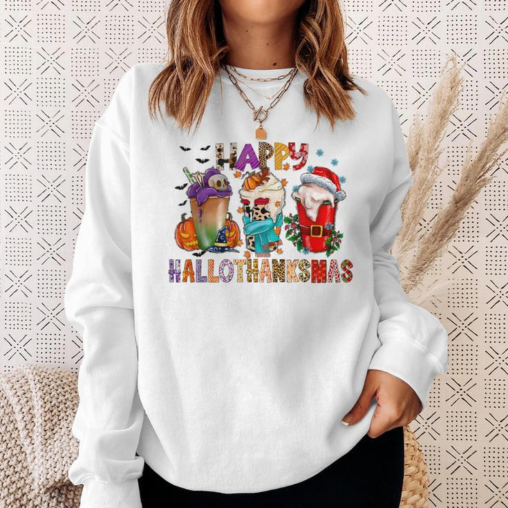 Halloween Thanksgiving Christmas Happy Hallothanksmas Sweatshirt Gifts for Her