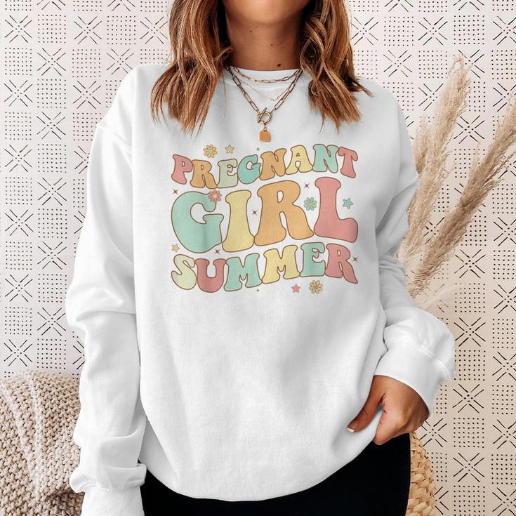 Groovy Pregnancy Reveal Pregnant Girl Summer Baby Shower Sweatshirt Gifts for Her