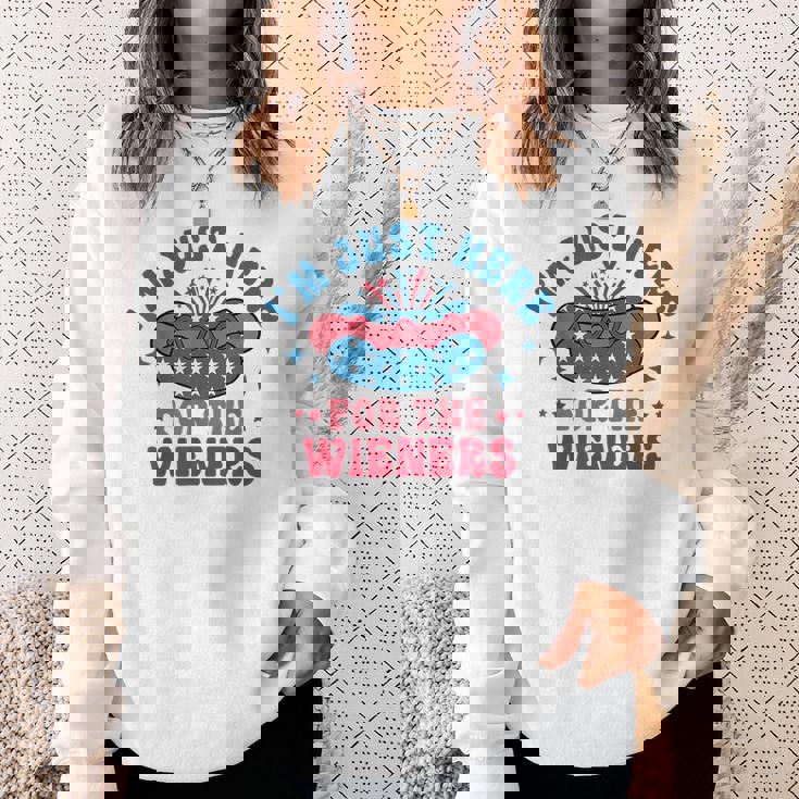 Im Just Here For The Wieners Hot Dog Funny Fourth Of July Sweatshirt Gifts for Her