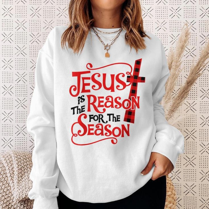 Jesus Is The Reason For The Season Christmas Xmas Plaid Sweatshirt Gifts for Her