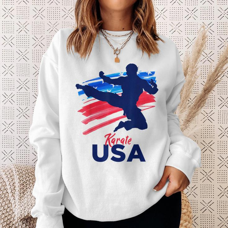 Karate Support The Team Student Sensei Usa Flag American Sweatshirt Gifts for Her