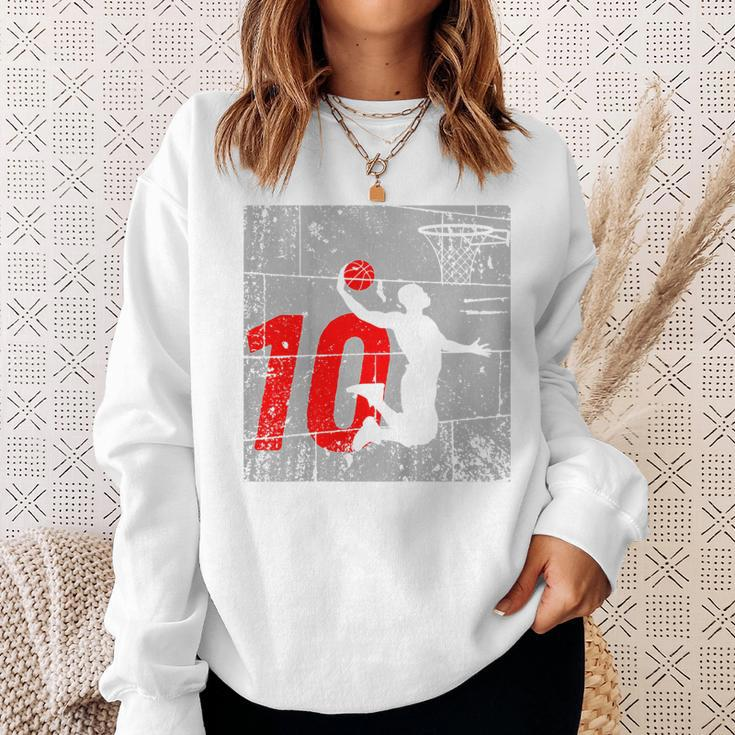 Kids Distressed 10 Year Old 10Th Basketball Birthday Slam Dunk Sweatshirt Gifts for Her
