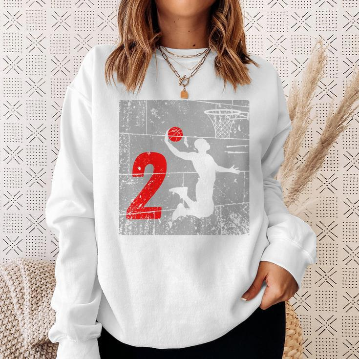 Kids Distressed 2 Year Old 2Nd Basketball Birthday Slam Dunk Sweatshirt Gifts for Her