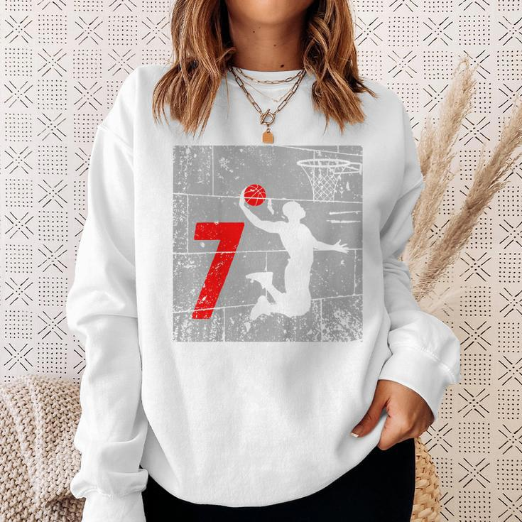 Kids Distressed 7 Year Old 7Th Basketball Birthday Slam Dunk Sweatshirt Gifts for Her
