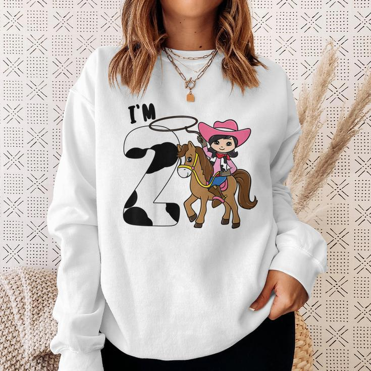 Kids Im Two Cute Horse Riding Cowgirl 2Nd Birthday Girls Sweatshirt Gifts for Her