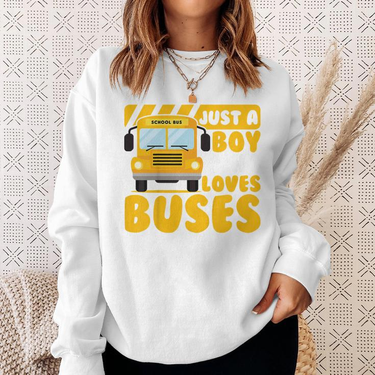 Kids School Bus Boys Funny Just A Boy Who Loves Buses Sweatshirt Gifts for Her