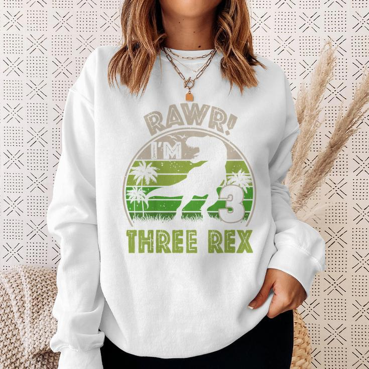 Kids Three Rex Birthday Party Outfit Dinosaur 3 Year Old Boy Sweatshirt Gifts for Her