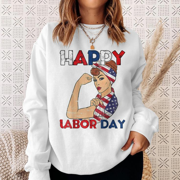 Labor Day Rosie The Riveter American Flag Woman Usa Sweatshirt Gifts for Her