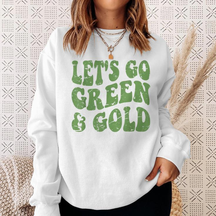Let's Go Green & Gold Vintage Game Day Team Favorite Colors Sweatshirt Gifts for Her