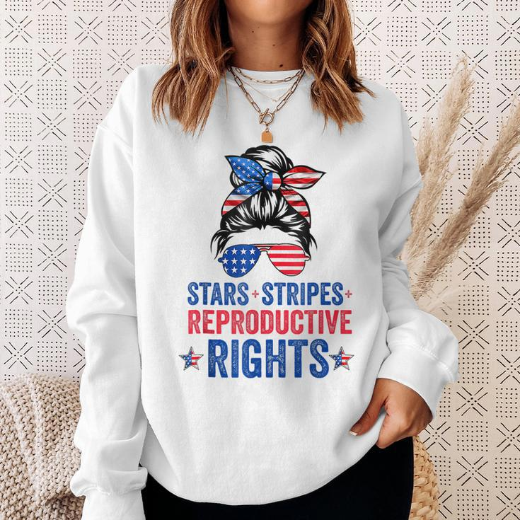 Messy Bun American Flag Stars Stripes Reproductive Rights Sweatshirt Gifts for Her