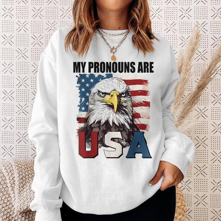 My Pronouns Are Usa American Flag Patriotic Eagle Graphic Patriotic Funny Gifts Sweatshirt Gifts for Her
