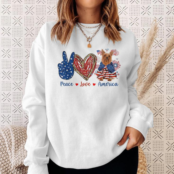 Peace Love Silky Terrier Dog Patriotic America Flag 4Th July Sweatshirt Gifts for Her