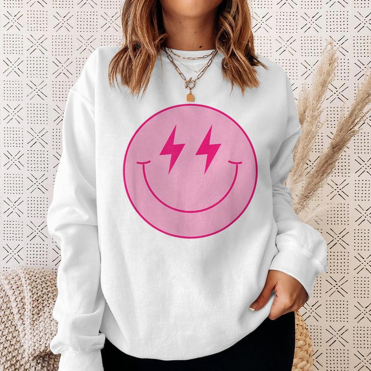 Pink Smile Face Cute Happy Lightning Smiling Face Sweatshirt Gifts for Her
