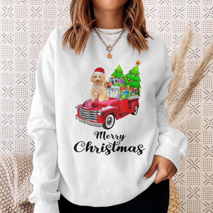 Poodle Ride Red Truck Christmas Pajama Sweatshirt Gifts for Her