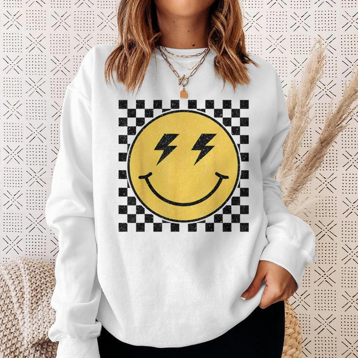 Retro Happy Face Checkered Pattern Smile Face Trendy Smiling Sweatshirt Gifts for Her